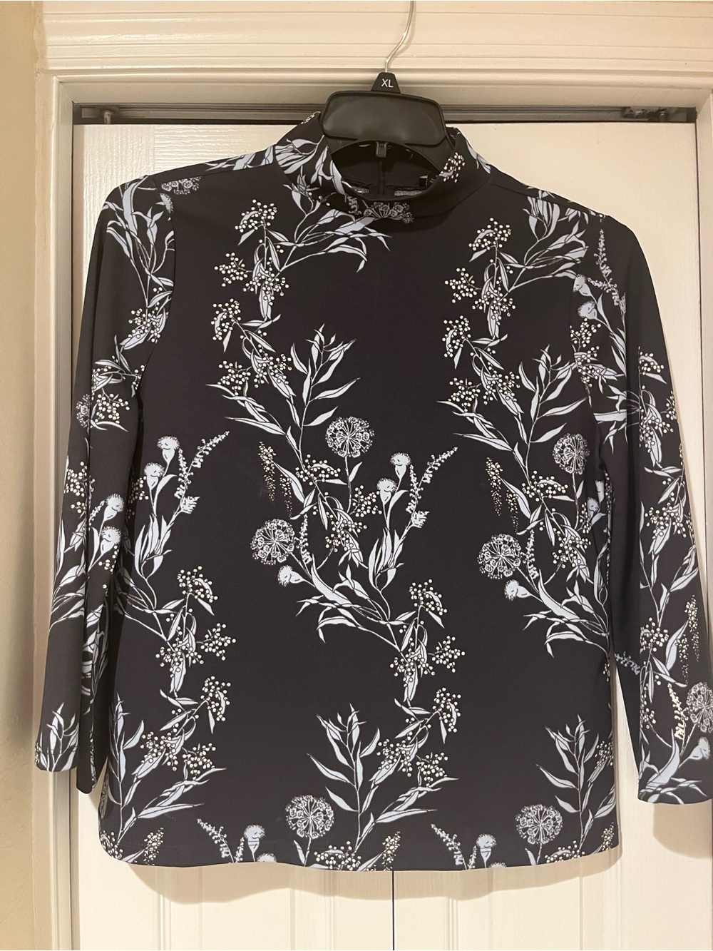 Navy Floral Mock Neck Top
